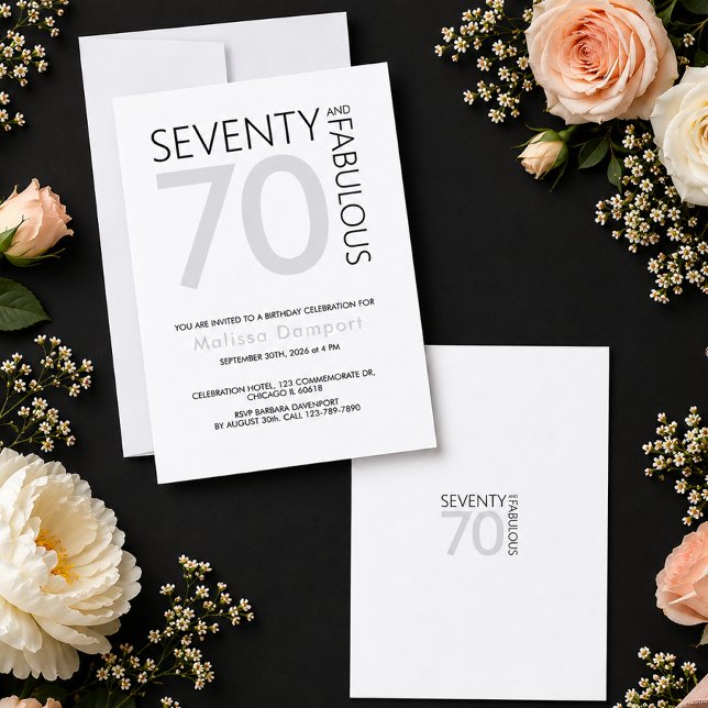Invitación Celebración elegante del 70 cumpleaños para ella (Elegant 70th Birthday Celebration for Her Invitation)