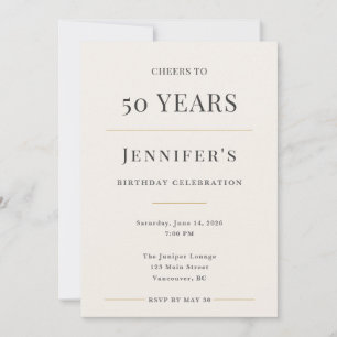 Invitación Celebración elegante minimalista de 50 cumpleaños