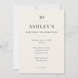 Invitación Celebración elegante minimalista de cumpleaños 30