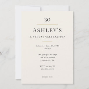Invitación Celebración elegante minimalista de cumpleaños 30