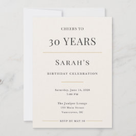 Invitación Celebración elegante minimalista de cumpleaños 30