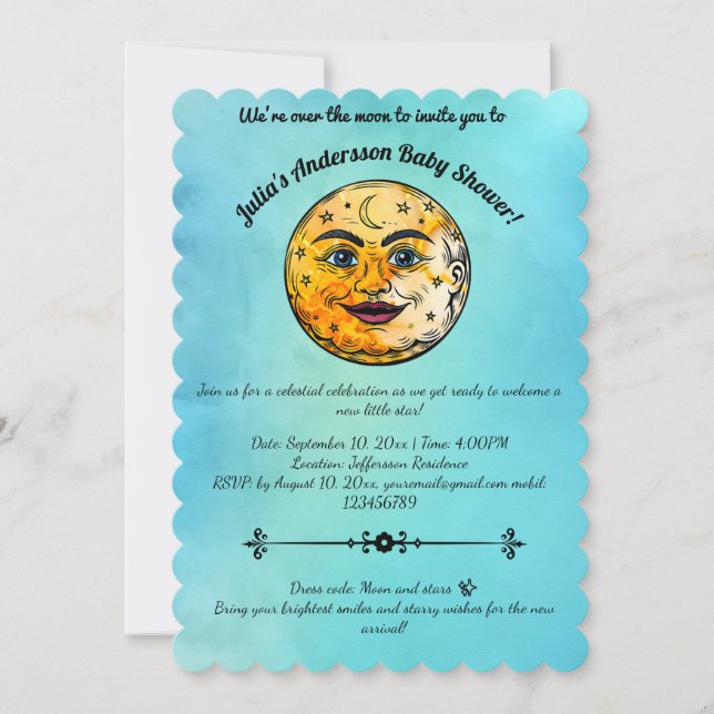 Invitación Celebración en Baby Shower por la luna (Anverso)