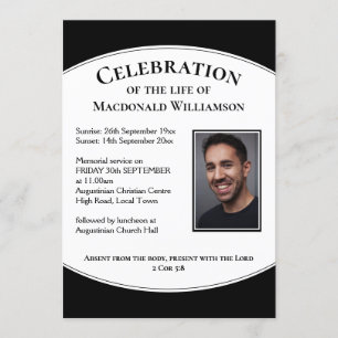 Invitación CELEBRACIÓN EN negro del funeral conmemorativo de 
