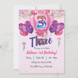 Invitación Celebración en rosa: 3 cumpleaños de Confetti Ball