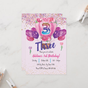 Invitación Celebración en rosa: 3 cumpleaños de Confetti Ball