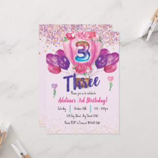Invitación Celebración en rosa: 3 cumpleaños de Confetti Ball