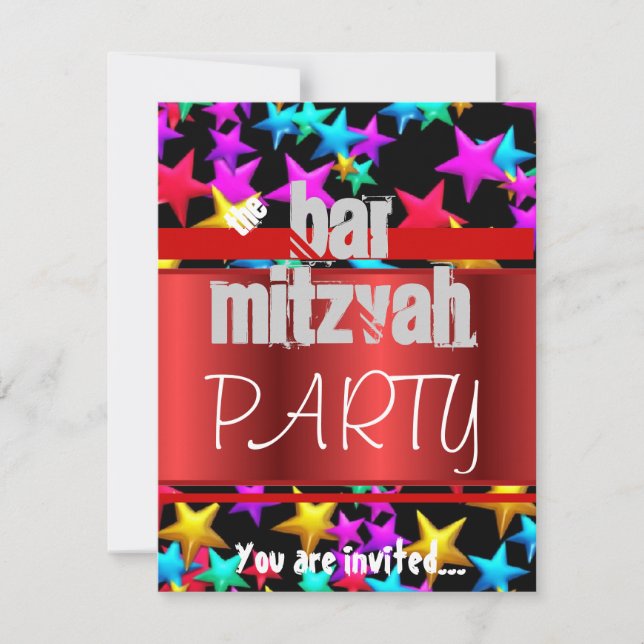 Invitación Celebración estrellada Bat Mitzvah Bar Mitzvah fie (Anverso)