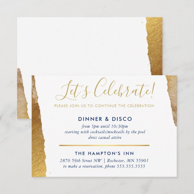 Invitación CELEBRACIÓN fiesta INSERTAR oro lujoso moderno dor (Anverso / Reverso)