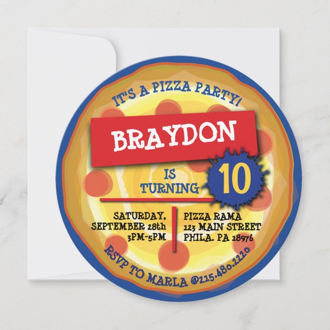 Invitación CELEBRACIÓN FIESTA PEPPERONI PIZZA Fiesta de cumpl (Anverso)