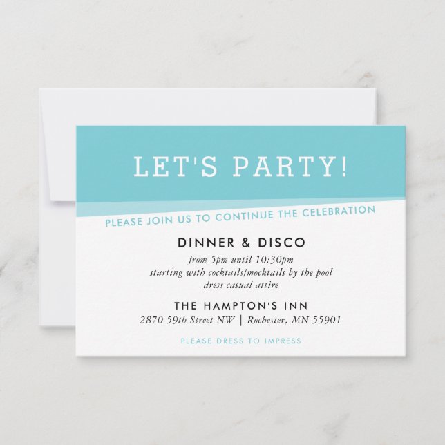Invitación CELEBRACIÓN fiesta simple azul turquesa moderno (Anverso)