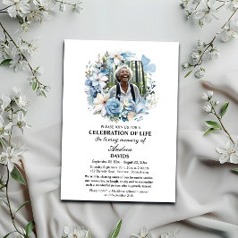 Invitación Celebración Floral Azul De La Vida 1 Fotos Funeral