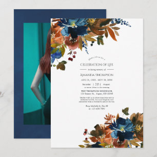 Invitación Celebración floral de jengibre y azul marino de la