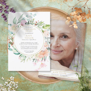 Invitación Celebración floral de la vida con foto en funeral