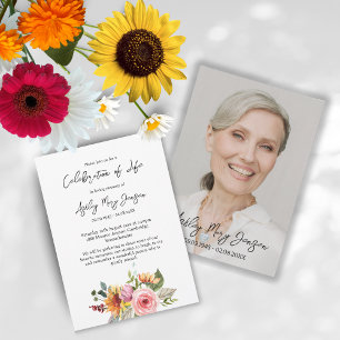 Invitación Celebración floral de la vida Foto Funeral