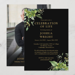Invitación Celebración floral de la vida funeral verde