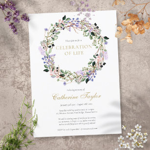 Invitación Celebración floral de Lavender del funeral de la v