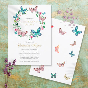Invitación Celebración floral de mariposas de la vida funeral