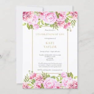 Invitación Celebración floral de rosas en funeral de vida