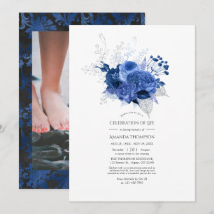 Invitación Celebración floral real azul y plata de la vida