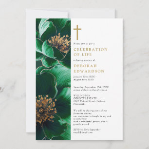 Invitación Celebración floral verde cristiana de la vida