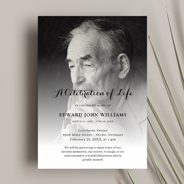 Invitación Celebración fotográfica personalizada del funeral  (Custom Photo Celebration of Life Invitation)