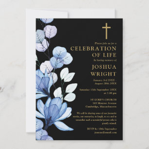 Invitación Celebración Funeral Cristiana de Floral Azul de Ce
