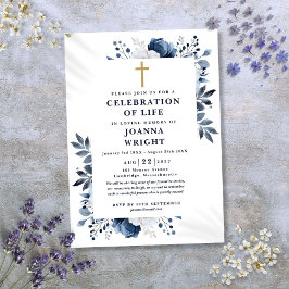 Invitación Celebración Funeral Cristiana de Floral Azul de Ce