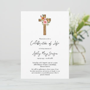 Invitación Celebración Funeral Cruz Floral de la Vida