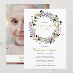 Invitación Celebración Funeral de Flor Lavanda Fotográfica de