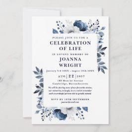 Invitación Celebración Funeral De Floral Azul Marino De Vida