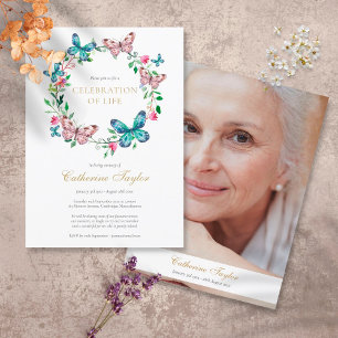 Invitación Celebración Funeral de la Vida Floral de Mariposa 