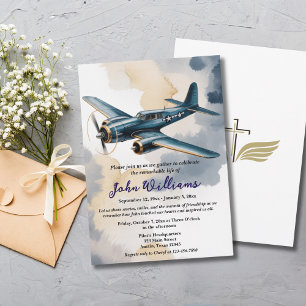 Invitación Celebración Funeral de la Vida Memorial Avión Azul
