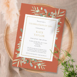 Invitación Celebración Funeral de Vida con Verde Terracota