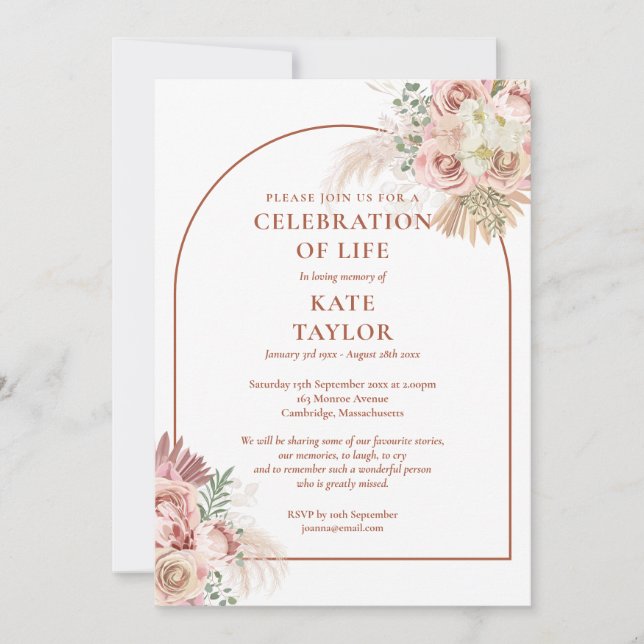 Invitación Celebración Funeral de Vida Floral de Hierba de Pa (Anverso)