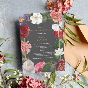 Invitación Celebración Funeral de Vida Guirnalda Floral de Ro