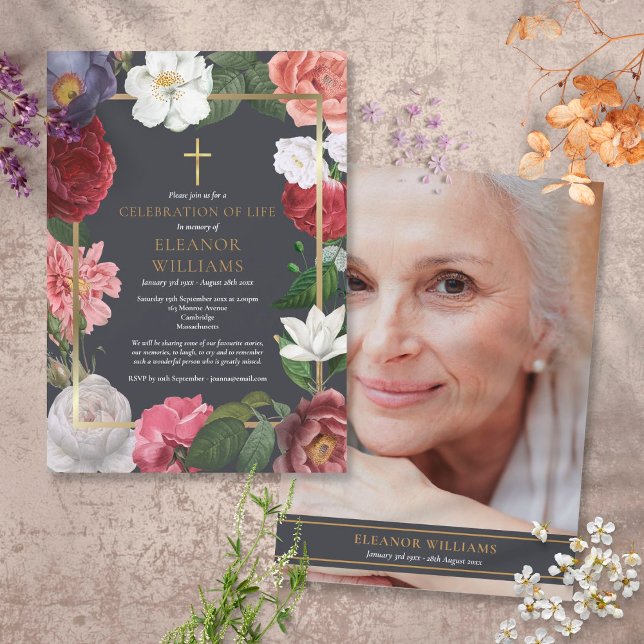 Invitación Celebración funeraria de la foto floral Rosa de la (Subido por el creador)