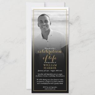 Invitación Celebración funeraria de la vida foto en blanco y 