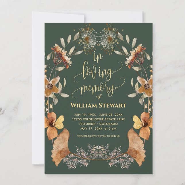 Invitación Celebración funeraria moderna de la vida Boho Verd (Anverso)