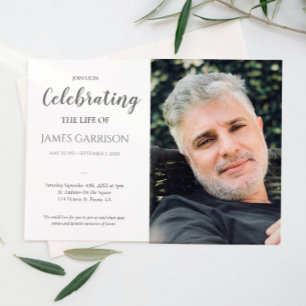 Invitación Celebración gris de la vida con foto funeral