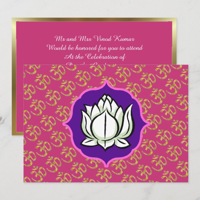 Invitación Celebración hindú OM Lotus (Anverso / Reverso)