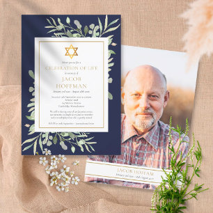 Invitación Celebración Judía de la Vida Follaje Azul Marino F