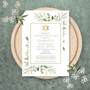 Invitación Celebración Judía de la Vida Funeral Verdor Dorado