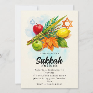 Invitación Celebración judía de Sukkot Sukkah Etrog Lulav