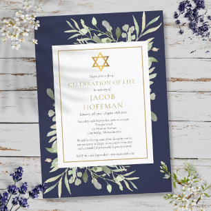 Invitación Celebración judía funeral de la vida Verdor Azul