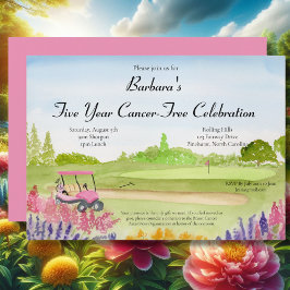 Invitación Celebración Libre de Cáncer Carrito de Golf Rosa C