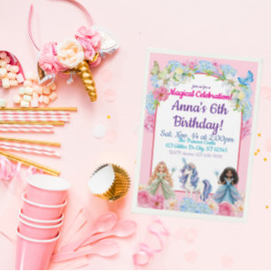 Invitación Celebración Mágica Cumpleaños Princesa Unicornio