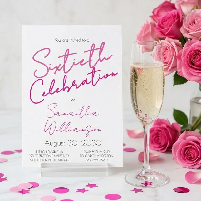 Invitación Celebración mínima de cumpleaños con guión rosa po (Subido por el creador)