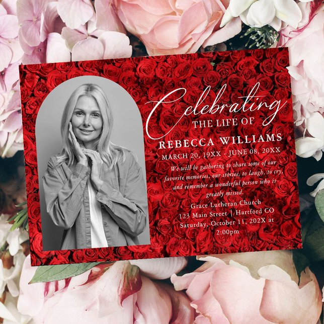 Invitación Celebración mínima de la vida con rosas rojas espe (Subido por el creador)