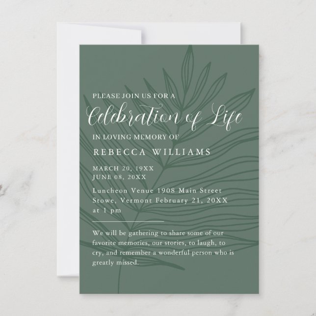 Invitación Celebración mínima mínima verde sabia de la invita (Anverso)