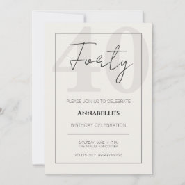 Invitación Celebración minimalista y elegante del 40 cumpleañ